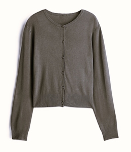 Suéter Corto de Punto para Mujer, Cuello Redondo, Manga Larga, Color Sólido, Botones al Frente, Transpirable, Informal, Ropa de Otoño para Mujer - Product Image 3