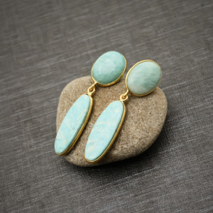 Natural Amazonite and 18K <b>Gold</b>-Filled Luxury <b>Dangle</b> <b>Earrings</b> Elegant Drop Design-Gift for Her - Product Image 1