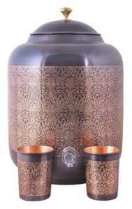 Distributeur d'eau portable en cuivre pur, isolé sous vide, fait main, avec couvercle et motifs design - Product Image 6