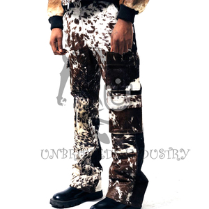 Men's High Waist <b>Flare</b> Pants Cowhide Print Spliced Casual Style Button Fly Autumn Wear - Product Image 4