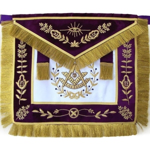 Past Master Blue Lodge Apron - White Satin & <b>Purple</b> with Gold Fringe Tassels - Product Image 3