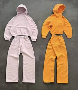 Premium Custom Logo 400 GSM Heavyweight Cotton Polyester Fleece Breathable Boxy Hoodie Baggy Streetwear Winter Men's <b>Set</b> - Product Image 2