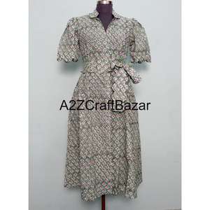 Robe de soirée moderne pour mariage, style doux, robe d'été en coton imprimé floral fait main, pour femme, coupe décontractée A-Line, magnifique et confortable - Product Image 3