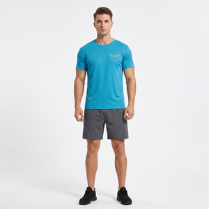 T-shirt à manches courtes bleu pour homme avec logo brodé en forme d'aile, col rond, décontracté, séchage rapide, coupe classique - Product Image 3