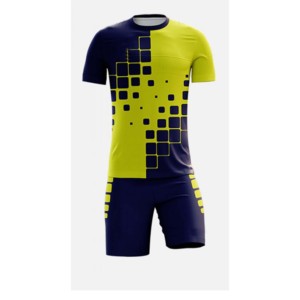 Conjunto de Uniforme Deportivo Personalizado para Hombre, Camiseta de Fútbol Amarilla y Azul Marino con Diseño Geométrico, Manga Corta, Cuello Redondo, Poliéster que Absorbe la Humedad - Product Image 2