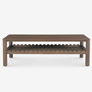 Solid Mango Wooden Brown Finish With <b>Vintage</b> Scalloped Edges Open Self Home Living Room Office Centerpiece Sofa <b>Coffee</b> <b>Table</b> - Product Image 3