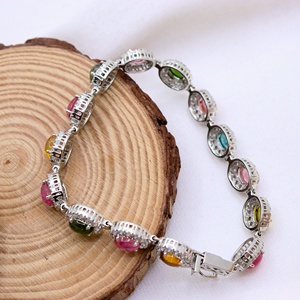 Pulsera de Plata de Ley 925 con Turmalina Natural Multicolor en Bisel Ovalado y Halo, Joyería Fina, Memoria Jewels - Product Image 5