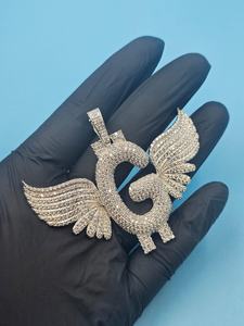 Angel Wings <b>Initial</b> Pendant Moissanite Fully Iced Out Letter G Charm Personalized <b>Necklace</b> Hip Hop Jewelry Gift for Unisex - Product Image 5