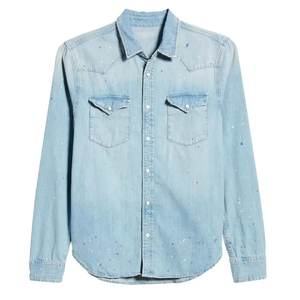 Camisa de Mezclilla para Hombre, Delgada, Lisa, de Manga Larga, Suave, 100% Algodón, Informal, con Cuello Alto, Transpirable, con Estampado Digital, para Invierno, 220g - Product Image 6