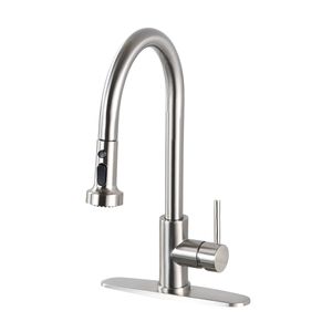Rubinetto da cucina estraibile in acciaio inossidabile con doccetta, finitura nichel spazzolato - Product Image 1