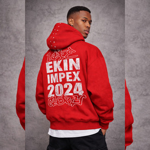 Custom 400 Gsm DTG Printed Distressed Ripped Zip Rhinestone 100% Cotton <b>Fleece</b> Breathable Acid Washed Hoodie - Product Image 4