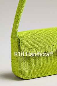 Pochette de soirée verte à perles de rocaille, à rabat festonné, faite main, pour mariage et fête, sac à bandoulière pour femme, pochette formelle en perles de verre - Product Image 3