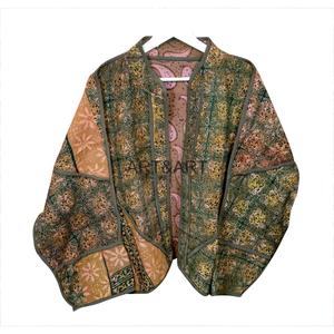 เสื้อแจ็คเก็ตคันธาทำมือจากผ้าฝ้าย 100% เป็นมิตรกับสิ่งแวดล้อม ระบายอากาศได้ดี แห้งเร็ว คอจีน แขนยาว สไตล์วินเทจ สำหรับผู้หญิง - Product Image 1
