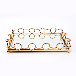 Glass <b>Mirror</b> Gold Silver Luxury <b>Tray</b> Serving Metal Frame Square Wedding Holiday Jewelry Storage Display <b>Tray</b> - Product Image 4