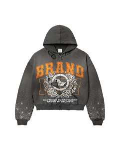 Sweat-shirt à capuche noir pour homme, coupe classique, manches ornées de strass, style streetwear, 100% coton, tissu French Terry 370g, sérigraphie - Product Image 2