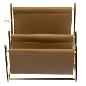 2 Slot Modern Mail Holder Deluxe Brass & Leatherette Magazine Rack Pu Leather Magagize Holder - Product Image 2