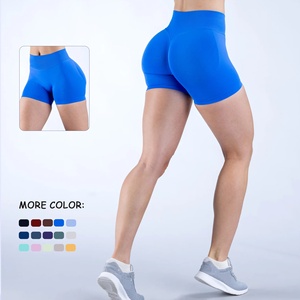 High Waist Solid Color Breathable Quick Dry Knitted Spandex/Nylon <b>Yoga</b> <b>Shorts</b> Women Sporty Fitness Workout Wear Stretchy Elastic - Product Image 3