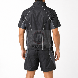 Men's Cotton Summer Co-ord Two Piece Set Elastic Waist <b>Zip</b> <b>Shirt</b> Shorts Casual Beach Wear Solid Everyday Wear - Product Image 2
