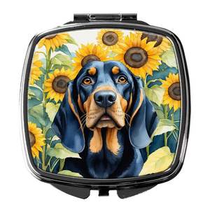 Noir Tan Coonhound tournesols Compact pliant miroir de maquillage portable pour les femmes voyage décoratif miroir de poche cadeau - Product Image 1