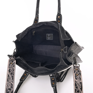   Sac fourre-tout en cuir de vachette Western Hair-On, sac à bandoulière à franges fait main - Product Image 4