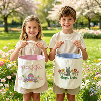 Paniers de Pâques en toile brodée en gros, paniers de Pâques à carreaux avec logo personnalisé, sacs de décoration de fête pour la chasse aux œufs colorés