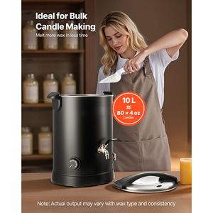 Fonditore di Cera da 10,6 Qts per la Produzione di Candele, Riscaldamento Rapido e Uniforme, Nuovo, con Beccuccio Facile da Versare, Base a Clessidra e Controllo della Temperatura - Product Image 4