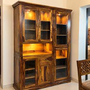 Wooden Modern Rectangle Display <b>Cabinet</b> Glass Doors <b>Tall</b> Storage Bookcase for Living Room Furniture Handcrafted Curio <b>Cabinet</b> - Product Image 5