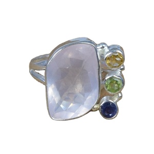 Bague fantaisie en argent sterling 925 avec quartz rose, bijoux en pierres précieuses naturelles multicolores, tendance, unisexe, cadeau d'anniversaire - Product Image 1