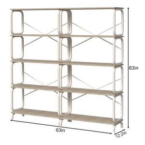 Stile industriale Vintage a 5 livelli grande libreria in metallo bianco con finitura marrone libreria aperta per soggiorno a casa ufficio - Product Image 3