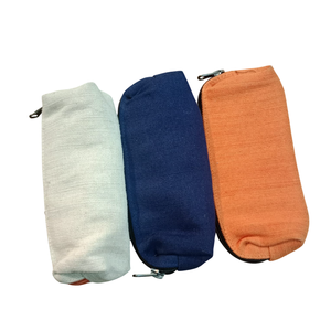 Simple Cotton Fabric Cosmetic <b>Case</b> Small Portable Cover Closure White Orange Color - Product Image 3