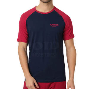 T-shirt à manches raglan pour homme Coide Industries, bleu marine et rouge, col rond, coupe classique, décontracté, couleur unie, jersey de coton, imprimé - Product Image 2