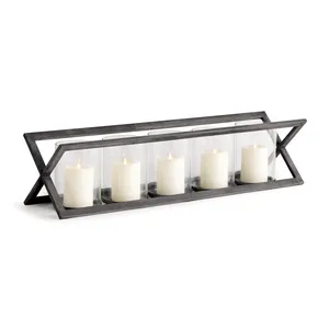 Five Candle Centerpiece Holder with Clear Glass Cylinders and Dark Geometric Frame for Dining Table <b>Mantel</b> and Modern Home Decor - Product Image 1
