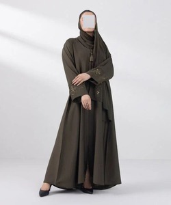 Vestido Musulmán de Lujo Estilo Turco, Poliéster Transpirable, Elástico en Cuatro Direcciones, Ligero, Antiarrugas, Cuello en V, Manga Larga, Largo hasta el Tobillo, Color Sólido - Product Image 6