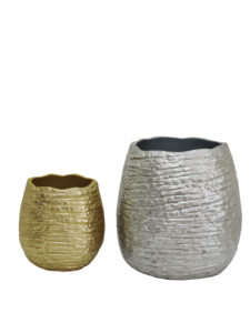 ชุดแจกันโลหะตกแต่งลายพื้นผิว 2 ชิ้น สีทอง สีเงิน หรูหรา ปรับระดับได้ กระถางตกแต่งสไตล์โมเดิร์น สำหรับวางบนโต๊ะ - Product Image 1