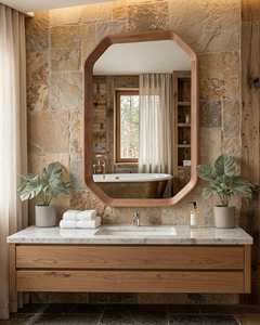 Luxury Capsule Solid Wood Frame <b>Wall</b> <b>Mirror</b> Modern Bathroom Vanity Accent <b>Mirror</b> Decorative Beveled Cut Corner Hanging <b>Mirror</b> HD - Product Image 2