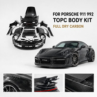 Kit carrosserie complet en fibre de carbone sèche de style TopC pour Porsche 911 992 : pare-chocs avant, ailes latérales, aileron arrière