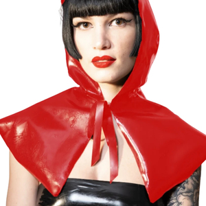 Cape à capuche en cuir PU noir pour femme avec décoration en nœud, combinaison sexy, lingerie, costume - Product Image 6