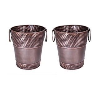 Élégante glacière en métal finition cuivre avec dessus décoratif texturé, paire de refroidisseurs de bouteilles de vin en métal brun rustique - Product Image 5