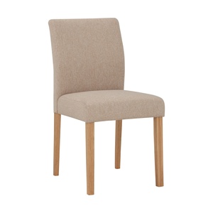 Chaise de salle à manger moderne en chêne malaisien finition naturelle, assise en tissu jersey beige, style nordique, pour mobilier de restaurant - Product Image 1