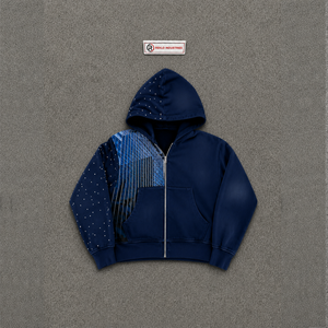 Sweat à capuche zippé bleu marine oversize avec motif abstrait, style streetwear décontracté, mode unique, confort et style garantis - Product Image 6