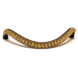 Diadema decorativa para caballo de cuero negro inglés con cadena de cristales transparentes blancos de tres filas en forma de onda personalizada y pedrería brillante. - Product Image 3