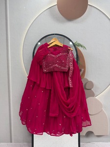 Pure Fox Georgette Fully Stitched <b>Top</b> <b>Lehenga</b> With Attached Dupatta Set Regular Fit Wedding Wear for Women - Product Image 3