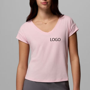 Camiseta ajustada para mujer, diseño que realza la figura, para compras al por mayor, colección de verano, camiseta con logo personalizado, tejido elástico premium. - Product Image 1