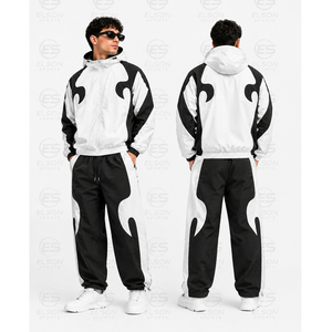Conjunto de chándal con capucha y cremallera completa para hombre, personalizado con estampado, estilo urbano, dos piezas, corte regular, poliéster, para otoño, cortavientos - Product Image 6