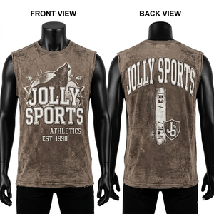 เสื้อยืดแขนกุดผู้ชาย ผ้าพรีเมียม ปักลายเชนิลล์ ปักโลโก้ตามสั่ง ผ้าฝ้าย 100% ทรงหลวม พิมพ์ลาย - Product Image 4