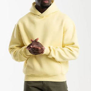 Men's <b>Yellow</b> Hooded Sweatshirt Regular Fit Cotton French Terry Casual Pullover <b>Hoodie</b> Solid Color Pocket Design Autumn Wear - Product Image 5