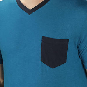 T-shirt décontracté à col en V pour homme, 100 % coton, coupe ample, streetwear, manches courtes, couleur contrastante, avec logo personnalisé – Fournisseur OEM ODM - Product Image 3