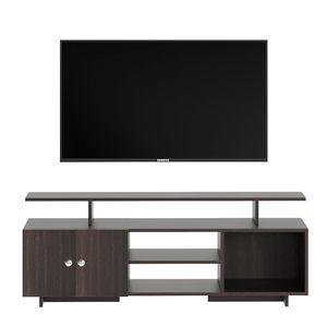 Meuble TV en bois d'ingénierie, meuble TV sur pied avec étagères de rangement pour salon, support TV, Wengé - Product Image 2