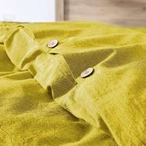 Parure de lit en lin jaune moutarde avec 2 taies d'oreiller, style bohème, pour la décoration de chambre, hôtel, maison, option de taille personnalisée - Product Image 5