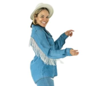 Camisa vaquera con flecos AKA para mujer, azul, con botones, estilo occidental, manga larga, informal, para hermandades griegas, top elegante y a la moda. - Product Image 6